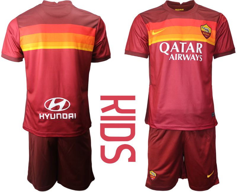 Youth 2020-2021 club AS Roma home red Soccer Jerseys